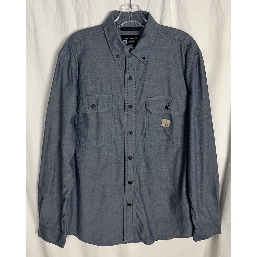 Carhartt Men's M Chambray Shirt Blue Loose Fit Button Down Work TW4368-M